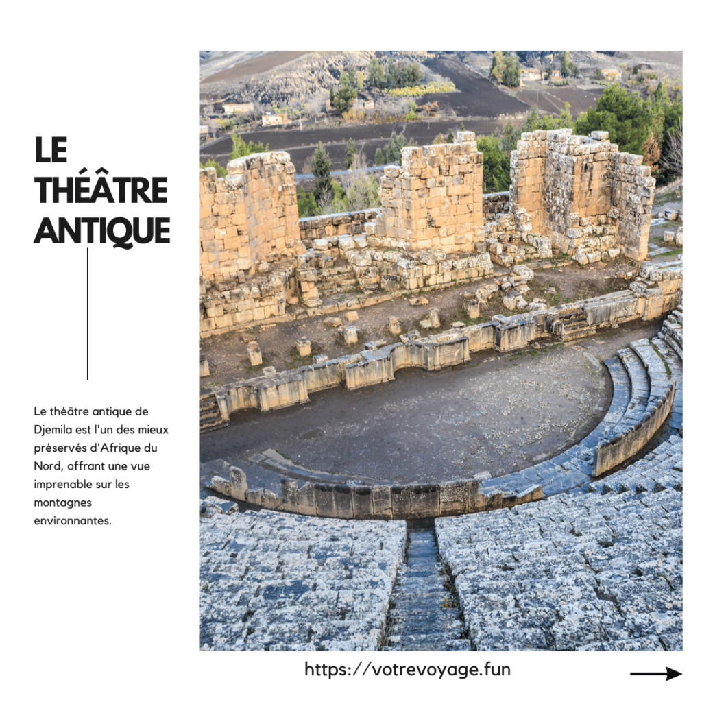 Le théâtre antique de Djemila est l'un des mieux préservés d'Afrique du Nord, offrant une vue imprenable sur les montagnes environnantes.