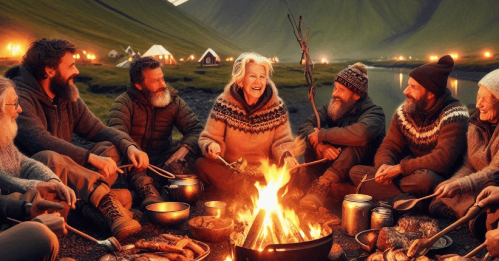 groupe de randonneurs locaux qui l'ont invitée à partager un repas traditionnel islandais. "