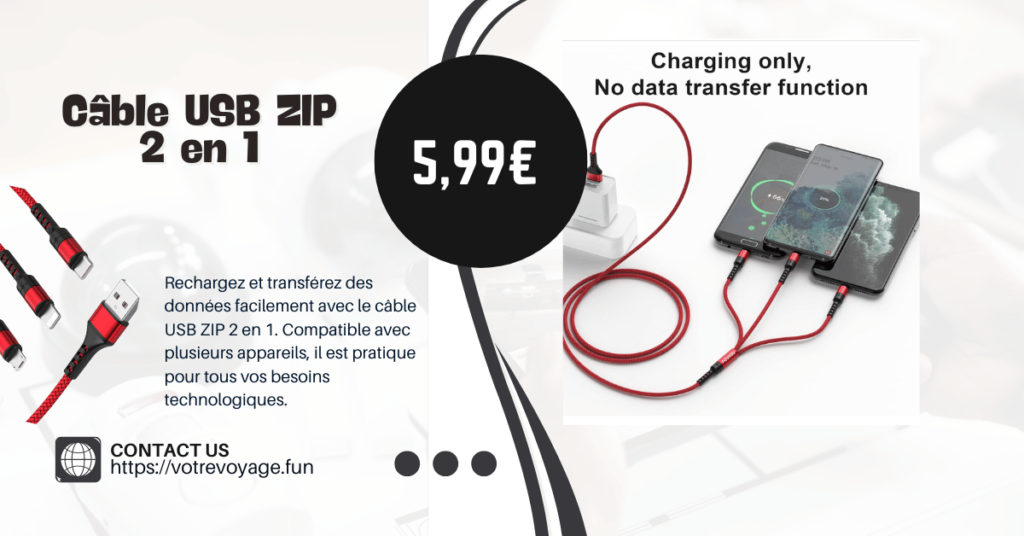 Câble USB ZIP 2 en 1